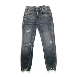 Zara Charcoal Denim Slim Fit Jeans with distressing